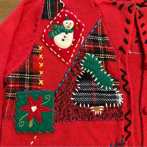 Vintage 90s Christmas Holiday Sweater Red Knit Cardigan Designers Originals P/L - Picture 3 of 10